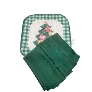 Christmas Tree Placemat & Green Napkin Set 100% Cotton  Holiday Table Decor Vtg